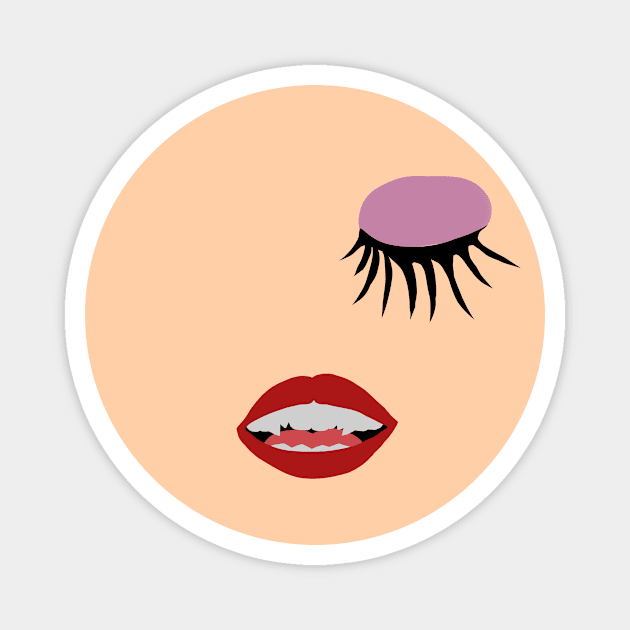 woman lips, vampire teeth and eyelashes Magnet by Super-TS